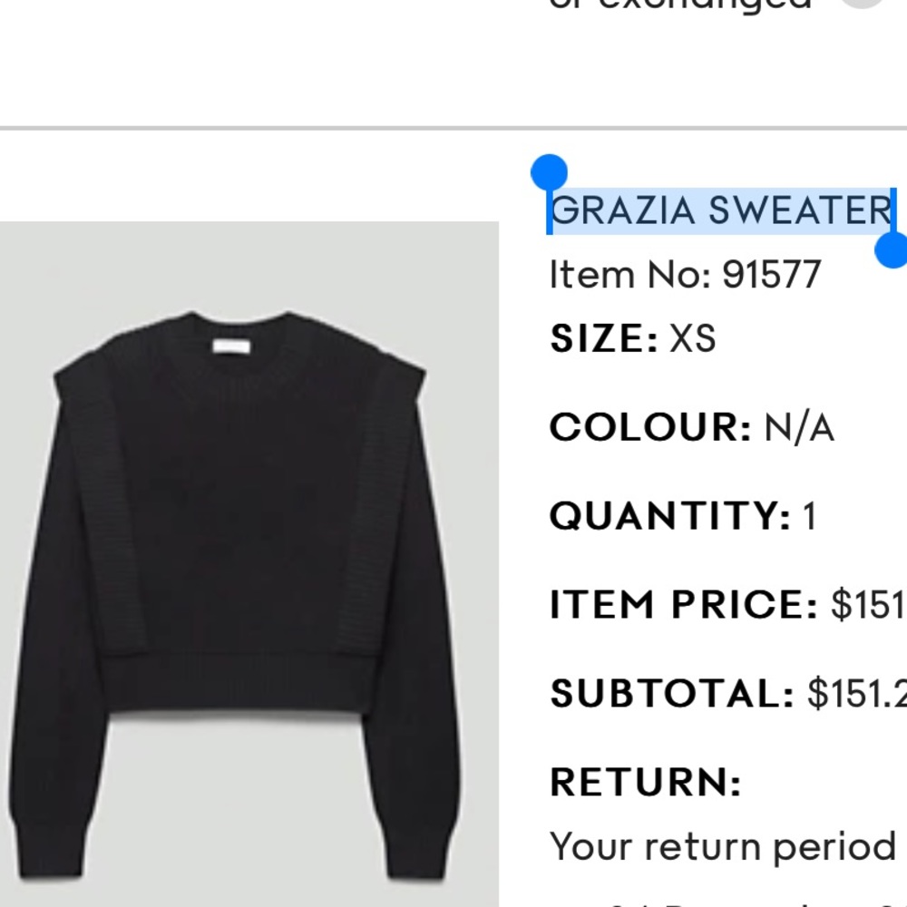 Aritzia Grazia Sweater Black size XS